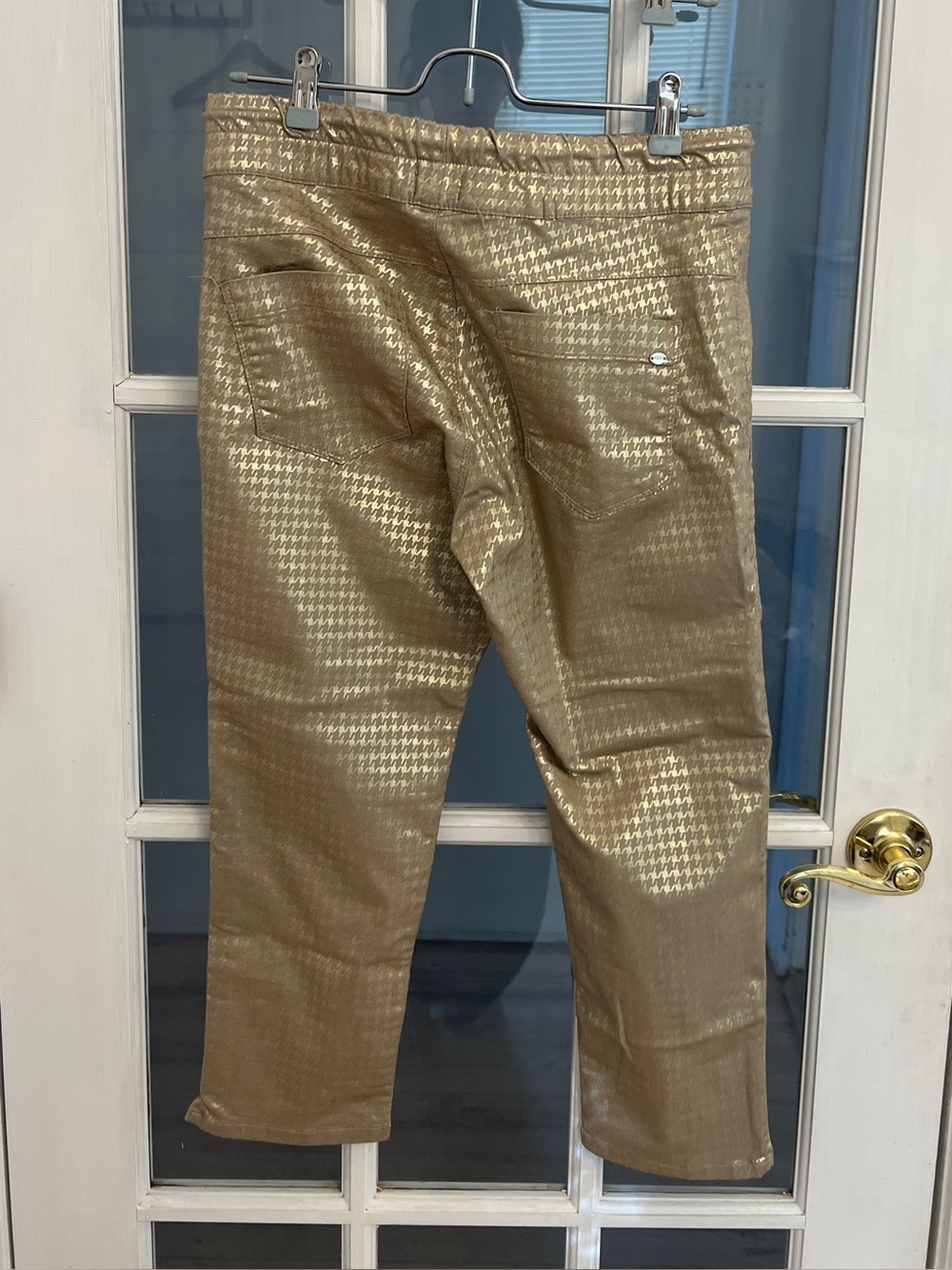 FLOG Women's Gold Metallic Houndstooth Drawstring Cropped Pants Size 29 - Picture 2 of 4